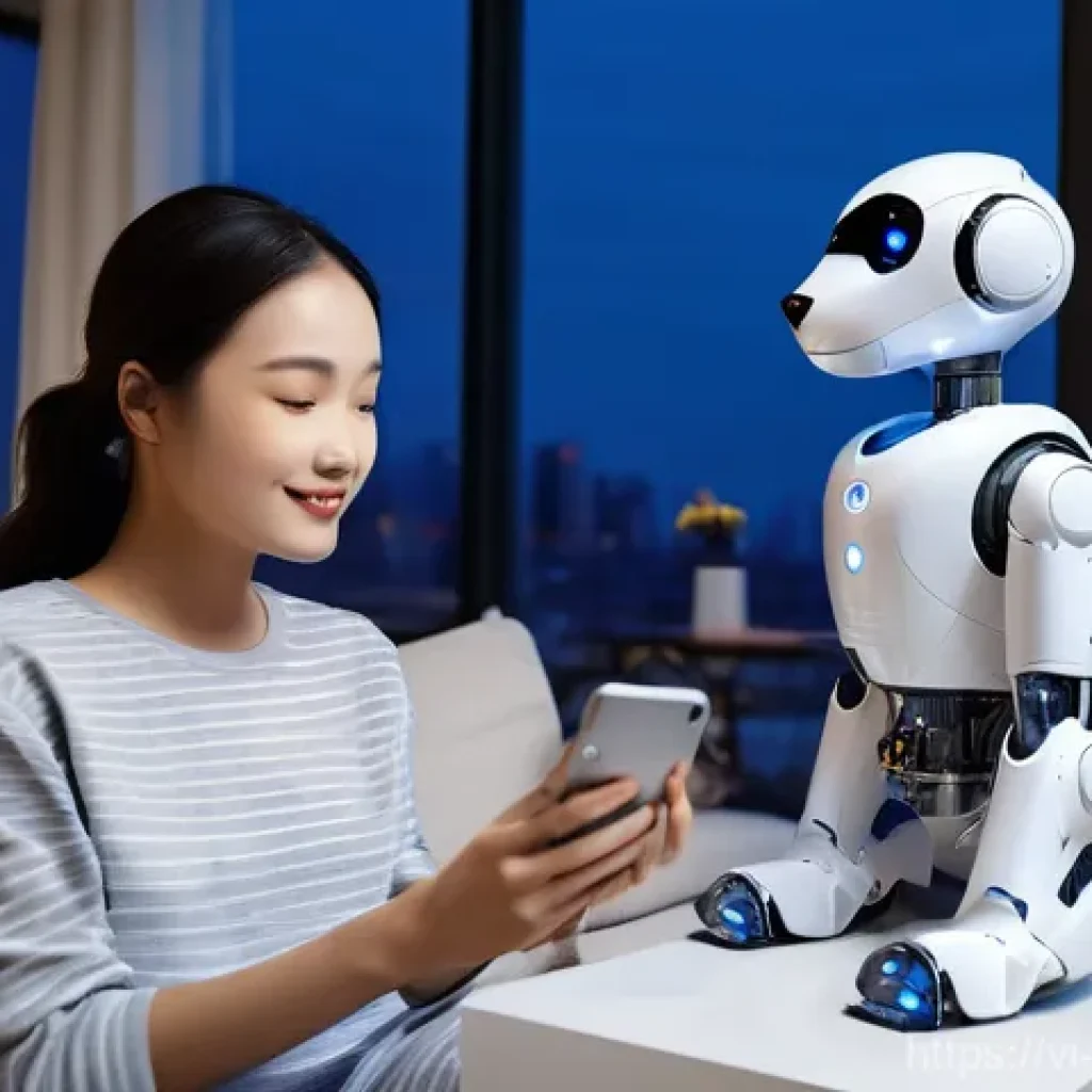 반려로봇 서비스 사용자 후기 모음 - **A Busy Professional Finds Solace with a Robot Dog**
A realistic, cinematic photograph of a you...