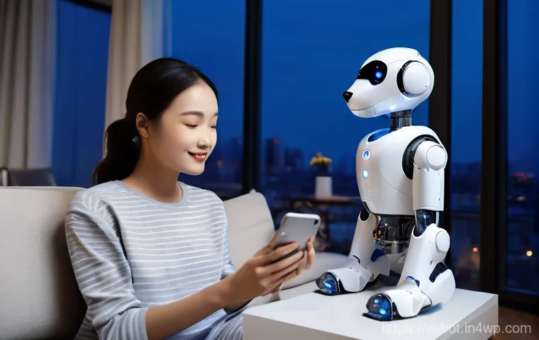 반려로봇 서비스 사용자 후기 모음 - **A Busy Professional Finds Solace with a Robot Dog**
A realistic, cinematic photograph of a you...