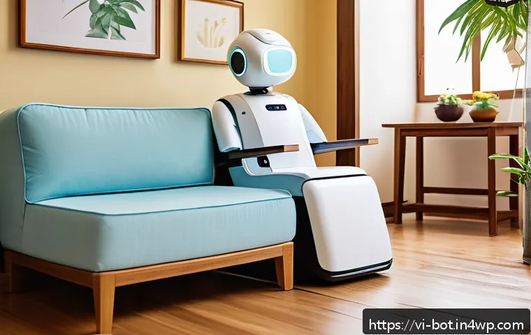 반려로봇을 선택하는 방법 - A modern, compact companion robot designed for elderly care in a cozy Vietnamese living room setting...