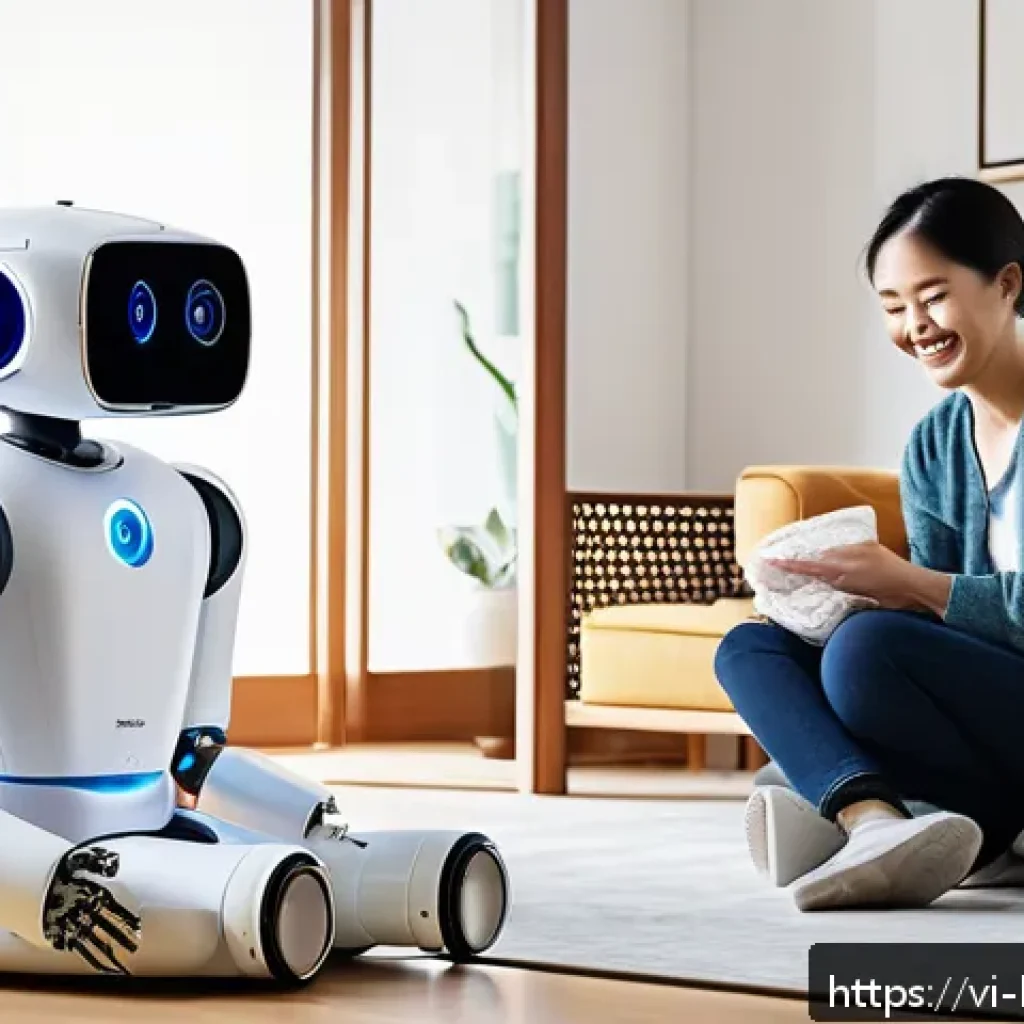 반려로봇 서비스의 시장 점유율 - A friendly, compact companion robot designed for Vietnamese family homes, featuring a sleek, modern ...