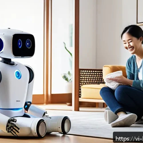 Home 17 반려로봇 서비스의 시장 점유율 - A friendly, compact companion robot designed for Vietnamese family homes, featuring a sleek, modern ...